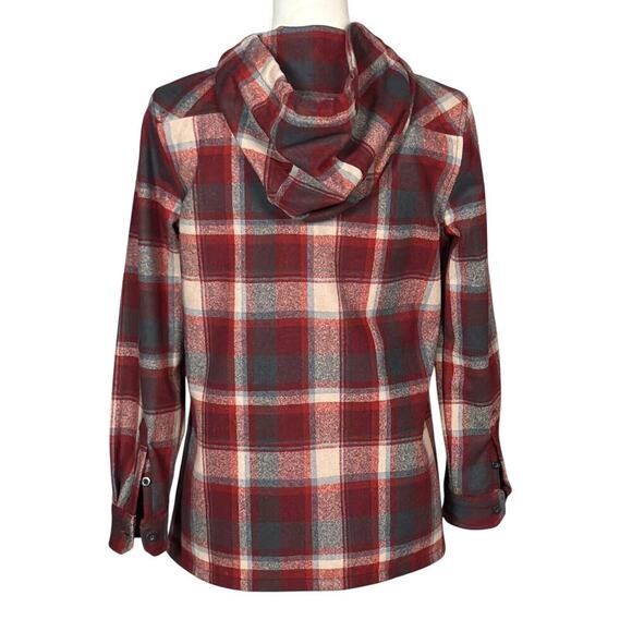 Pendleton Zip Up Hoodie Jacket Red Size Petite Small Plaid Wool Pockets Layering - Picture 2 of 8